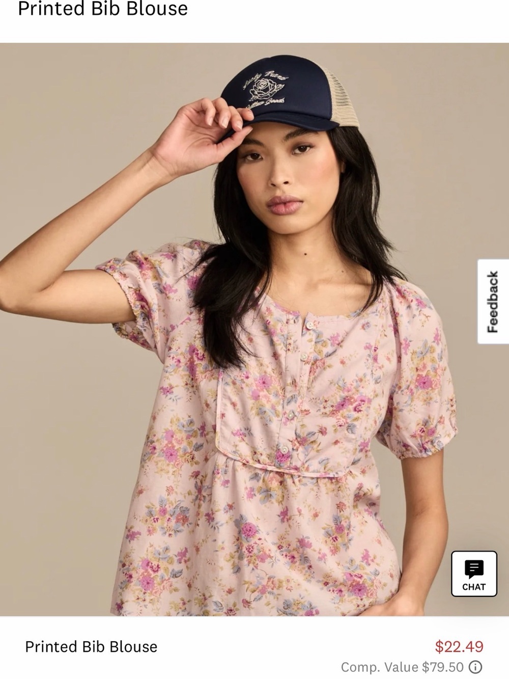 Lucky Brand Pink Floral Peasant Blouse